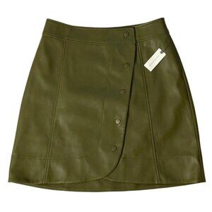 NWT Anthropologie Tanya Faux Leather Front Snap Closure Mini Wrap Skirt Green 8
